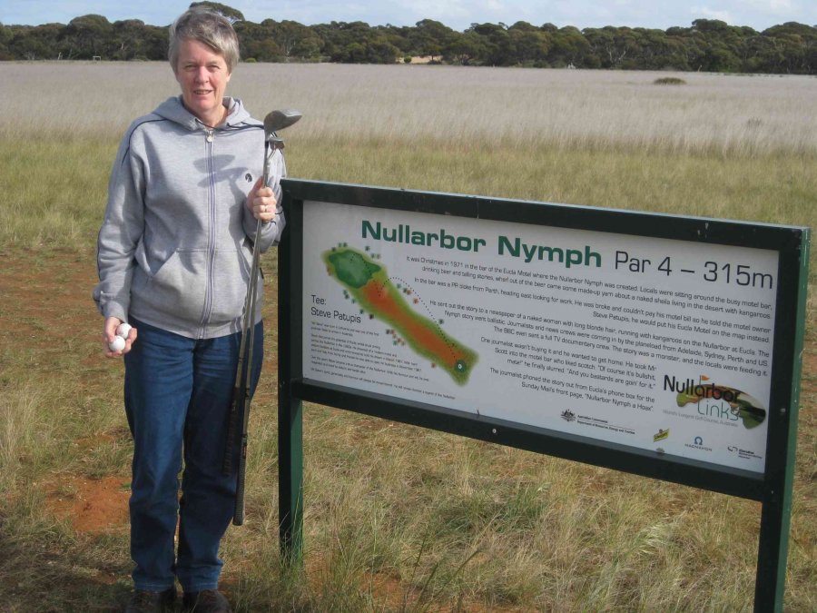 Janet, the caddy, at Nullarbor Links, Eucla hole